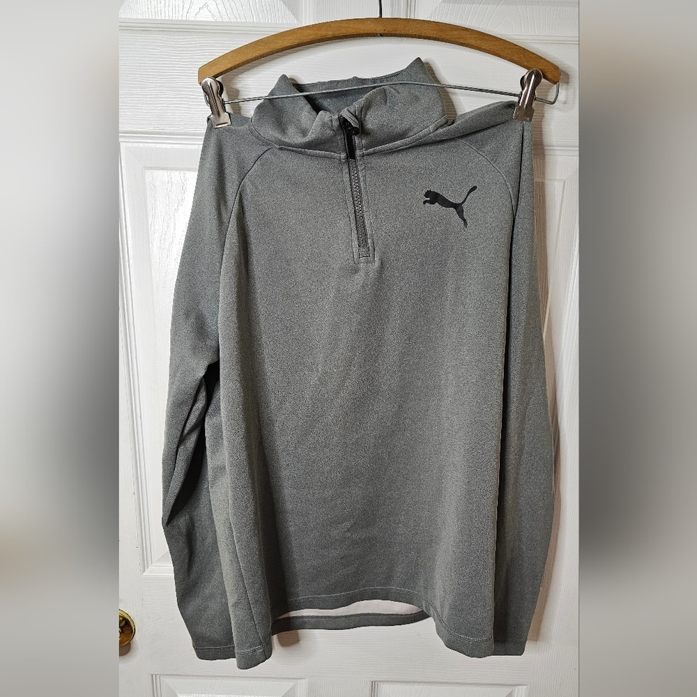Puma Light Gray Quarter Zip Pullover Sweatshirt Size M